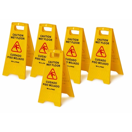 Alpine Industries 24 in. Yellow Bilingual Caution Wet Floor Sign, 5PK ALP499-5pk